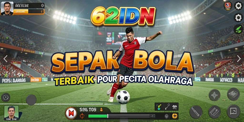 Tangkapan layar gameplay 62IDN menampilkan suasana pertandingan sepak bola yang mendebarkan.