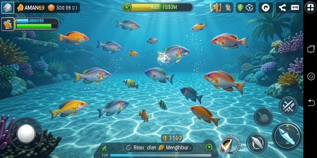 Screenshot AMAN69 menampilkan aksi menangkap ikan dengan penuh semangat.