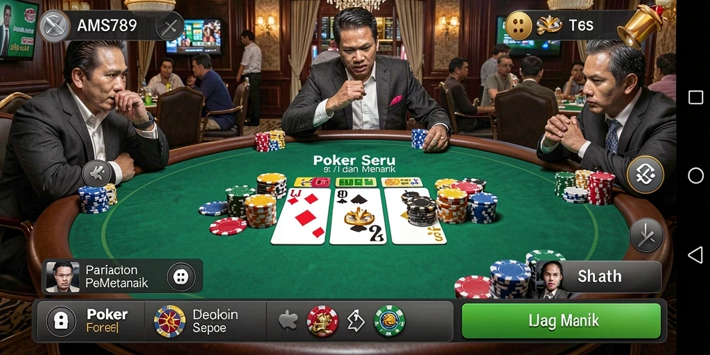 Screenshot utama AMS789 menampilkan gameplay Poker dengan antarmuka yang menarik.