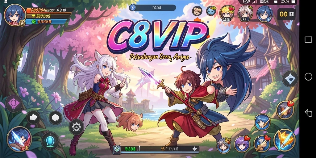 Tampilan gameplay <strong>C8VIP</strong> yang menakjubkan dengan karakter anime.