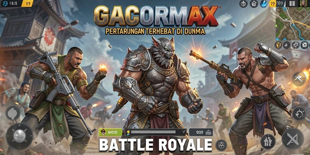 Screenshot GACORMAX menampilkan aksi pertempuran intens dalam mode Battle Royale.