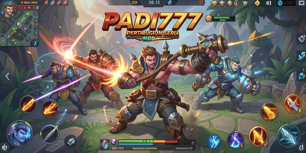 Screenshot gameplay PADI777 menampilkan pertempuran tim yang seru dan strategis.