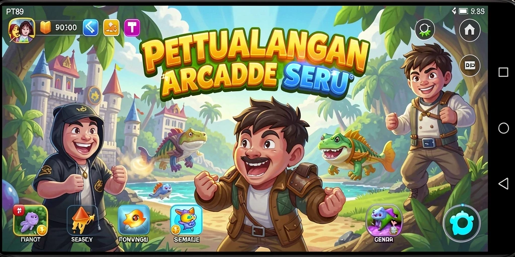 Screenshot utama PT89 menampilkan aksi gameplay yang seru dan penuh warna.