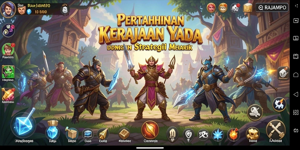 Tangkapan layar gameplay RAJAMPO yang menunjukkan strategi menara yang seru.