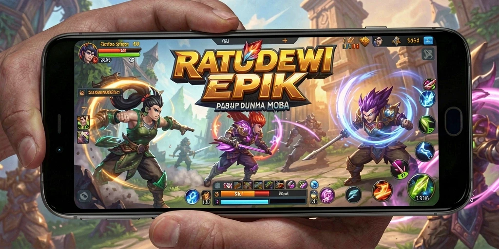 Gameplay seru dan menegangkan dalam RATUDEWI MOBA.